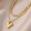Estilo INS Luxo Leve Corrente de Camada Dupla Pingente de Coração Colar Cruzado Feminino Mais Vendido Personalizado Multicamadas Moda Retro Coração Colar Feminino