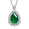 Colgante de imitación de calcedonia verde con forma de huevo, incrustaciones de circonita cúbica de ojo de caballo completo, colgante de jaspe verde hielo de alta calidad con forma de gota de agua