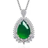 Colgante de imitación de calcedonia verde con forma de huevo de alta gama con diamantes completos, ojo de caballo, circonita incrustada, gota de agua, colgante de jaspe verde hielo