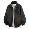 Chaqueta de cuero PU retro americana con cuello alto, unisex, holgada y casual, adecuada para primavera y otoño, con un diseño único de chaqueta de béisbol deconstruida, moderna