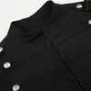 Jaqueta 11KN Estilo Corte Francês com Gola Alta para Homens e Mulheres Slim Fit Fivela Metálica de Múltiplas Fileiras Bordado Punk Motociclista Jaqueta Curta