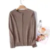 Cardigan de Lã 100% Puro para Primavera e Outono para Mulheres, Suéter de Malha com Gola Redonda, Camada Base Versátil, Jaqueta Simples com Botões Atacado