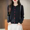 Suéter Cardigan de Punto Suave de Algodón Puro con Botón en Forma de Corazón para Mujer 2026 Primavera Nuevo Suéter Chaqueta de Cuello Redondo Top