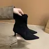 Botines de tacón alto fino para mujer, modelo nuevo elegante 2026 para otoño e invierno, botines de gamuza elástica ajustados de punta fina, botines calcetín adelgazantes