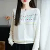 Suéter de Punto de Lana para Mujer Otoño 2026, Cárdigan de Cuello Redondo en Color de Contraste, Abrigo Delgado Jacquard, Estilo Coreano