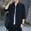 Camisa de Manga Corta Fina de Algodón Estilo Japonés de Verano Abrigo de Moda Holgado para Hombre Ropa Exterior Casual Camisa de Siete Mangas