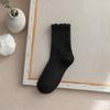 Meias Femininas Brancas com Babados de Comprimento Médio para Verão, Outono e Inverno, Meias Sem Costura de Algodão Puro, Meias Japonesas Pretas de Renda Empilhadas para Maternidade