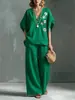 2026 Novo Estilo Transfronteiriço Amazon Conjunto Feminino de 2 Peças Tamanho Plus Algodão Linho Conjunto Casual Calça Longa Solta de Cintura Alta