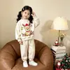 Conjunto de Sudadera Navideña para Niñas de Primavera y Otoño, Sudadera de Manga Larga con Cuello Redondo Estampado de Ciervo, Conjunto Casual de Dos Piezas para Niñas
