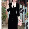 Estilo Herencia Francesa Patchwork Bloque de Color Botón de Lazo Manga de Farol Vestido para Mujer Otoño Invierno Transfronterizo Recto Falda Larga