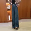 Jeans perna reta jeans perna larga cintura alta solto novo estilo calças compridas até o chão design 2025 cor sólida jeans algodão