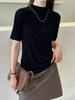 Hengjia QzlJacquard de Triacetato de Alta Qualidade Suéter de Manga Meia-Manga Moda Feminina Chique Gola Meia-Alta Camisa Básica