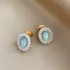 Pendientes de Perla con Gota de Aceite Florales Estilo Jardín de Monet para Mujer, Elegantes Clavos Estilo Pintura al Óleo, Pendientes de Alta Gama Elegantes de Lujo Ligero