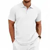 Camisa Polo Casual Solta de Tricô Jacquard Simples com Botão de Manga Curta para Homem - Verão Europeu e Americano - Atacado