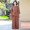 Moda Elegante para Tamanhos Grandes para Meia-Idade 2025 Terno Elegante Calças Largas Estilosas Novo Top Solto de Verão Conjunto de Duas Peças para Mães