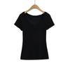 AY695-25 Primavera Nuevo Estilo Americano Estilo Spice Girl Microtransparente Holgado Casual Camiseta de Manga Corta Grande Cuello en U