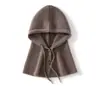 Nuevo conjunto de gorro y bufanda de punto de cachemira de color liso para otoño e invierno, unisex, cálido, con cordón, estilo retro, versátil y grueso
