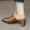 Sandalias de seda para mujer 2024, nuevas, para exteriores, tacón grueso, marrón, tacón francés, Baotou, medias zapatillas