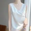Camisola de satén de acetato con cuello en V y jacquard estilo chino para mujer, fina, simple, versátil, sin mangas, para el verano