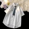 Camisa para hombre estilo Hong Kong, estilo coreano, moda de calle alta, elegante, camisa de media manga, negra, holgada, de marca de moda, para estudiantes