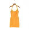 Vestido de punto sexy y elegante estilo europeo y americano con cuello halter para mujer, minivestido ajustado al cuerpo que ciñe la cintura en color liso
