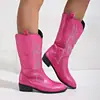 Botas de Otoño e Invierno de Gran Tamaño Bordadas Botas de Caballero con Punta Cuadrada para Mujer Estación Independiente de Deseos Bordados