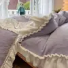 Conjunto de cama de quatro peças em veludo de leite A, estilo girlish, espessado, veludo coral, capa de edredom com renda, conjunto de três peças, inverno