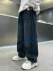 Jeans holgados de pierna ancha para niños, nuevos pantalones rectos de moda estilo coreano para primavera y otoño para niños mayores, pantalones largos casuales para niños para otoño