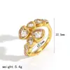 Estilo Ins Luxo Acessível Diamante Aço Inoxidável Anel Joia de Mão Feminina Estiloso Versátil Zircônia Verde Pétala de Flor Anel de Aço Titânio Anel