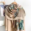 Bufanda JM de Algodón y Lino Estilo Chino Nuevo con Magnolia para Mujer Bufanda Larga de Seda con Estampado Floral Floral Retro Versátil para Primavera y Otoño