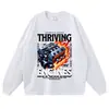 Camisa Vintage de Manga Corta Pesada con Efecto Desgastado y Lavado a la Piedra, Ilustración de Motor, Top Casual Unisex Oversize, En Stock para Envío Inmediato