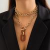 Collar multicapa de cadena de clavícula geométrica de alta gama para mujer, joyería transfronteriza europea y americana, conjunto de dos piezas, venta al por mayor de fábrica
