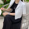 Jaqueta Blazer Feminina de Manga Curta de Alta Costura Dongdaemun Coreana, Design Casual Chic Coreano