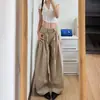 Calça Casual Khaki Preguiçosa Fluida de Perna Larga Feminina Novo Design Plissada Solta de Cintura Alta Versátil Calça de Terno