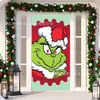 Cubierta de Puerta Decoración de Dibujos Animados del Grinch Cubierta de Puerta Navideña Monstruo Verde Grinch Tela Colgante Tapiz Fondo de Cubierta de Puerta