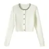 Marca P 2026 Otoño Temprano Nuevo Estilo Cardigan Holgado de Moda Juvenil con Adorno de Pedrería Cuello Redondo Elegante Tejido Delgado para Mujer