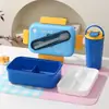 Set sencillo de lonchera y vaso de plástico para estudiantes con compartimentos, apto para microondas y portátil para llevar