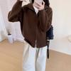 Chaqueta Suéter Grueso Estilo Coreano Otoño e Invierno 2025 para Mujer Simple Holgada Cuello Alto Cremallera Cardigan de Punto de Lana Superior para Mujer