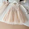 Vestido de Princesa Elegante para Niñas Verano 2027 Nuevo Estilo Vestido de Lentejuelas para Niños Malla Bordada Falda Abullonada de Princesa