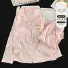 Conjunto de Dos Piezas Jacquard de Seda Hielo de Lujo para Mujer con Mangas Largas y Copas en el Pecho, Suave y Liso, Adecuado para Usar en Casa y al Aire Libre