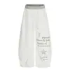 Pantalones deportivos tipo estrella y letra con pedrería para mujer, estilo americano, corte holgado, caída fluida, adelgazantes, pierna ancha, pierna curva, pantalones casuales, pantalones largos