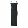 Vestido Maxi Ajustado Bodycon Sexy de Tirantes con Escote en U y Abertura, Conjunto de Dos Piezas con Cárdigan, Conjunto Puro Deseo para Mujer