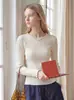 Camiseta básica de punto con cuello redondo y borde de oreja de madera de origen transfronterizo para mujer, Otoño Invierno, ajustada, de canalé, manga larga, prenda interior, suéter, ropa para mujer