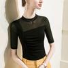 Camiseta interior de malla con cuello alto para mujer, manga corta, corte ajustado, ropa interior, nuevo top de manga corta para baile T-shirt Verano 2023