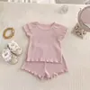 ¡Nuevo Conjunto Suave y Cómodo! Nuevo Conjunto de Verano de Ropa Infantil Estilo Coreano para Bebés y Niñas Pequeñas, Conjunto de Dos Piezas de Color Sólido