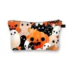 Bolsa de Almacenamiento de Calabaza de Halloween Degradada Fondo Negro Impresión de Cara de Fantasma Estrella Cierre Estuche de Maquillaje Estuche para Lápices Estudiante Festival