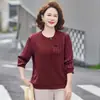 Elegante camiseta de punto fino de manga larga para primavera y otoño para mujeres de mediana edad y mayores, top holgado de talla grande, moda favorecedora para madres