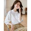 Camisa Blanca Estilo Chino Nuevo Moda 2024 Nueva Única Chic Holgada Bordada Elegante Camisa Top de Siete Mangas