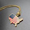 Collar con mapa de Estados Unidos, acero inoxidable pulido, gota de oro, pegamento, colgante de bandera de Estados Unidos, estilo étnico.