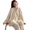 Pijama Algodão Nuvem Estampa Floral Feminina Primavera e Outono Novo Manga Longa Calça Longa Cardigã Quimono Roupa de Dormir Conjunto de Duas Peças Pode Ser Usado Fora